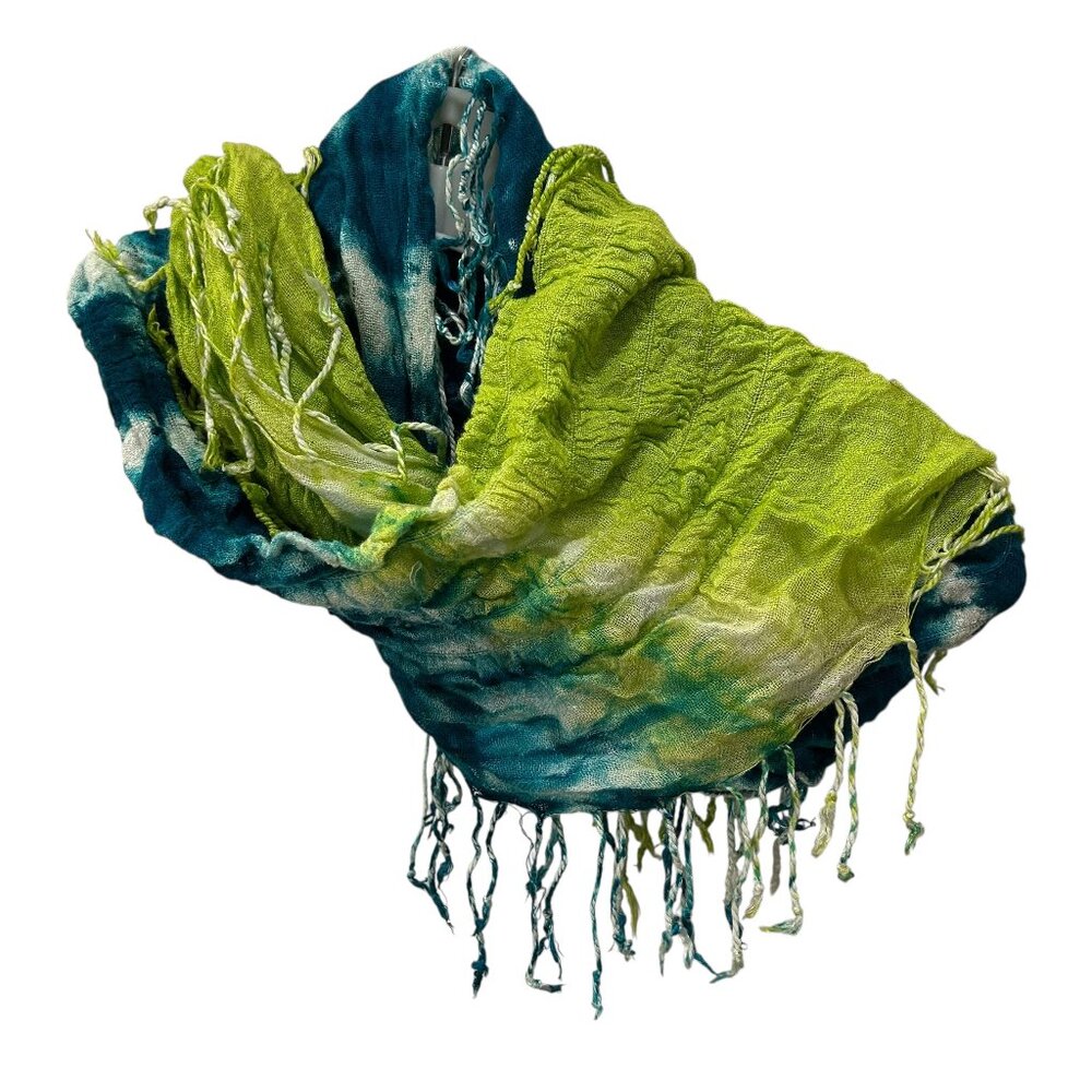 calypso green blue tie dye scarf fringe